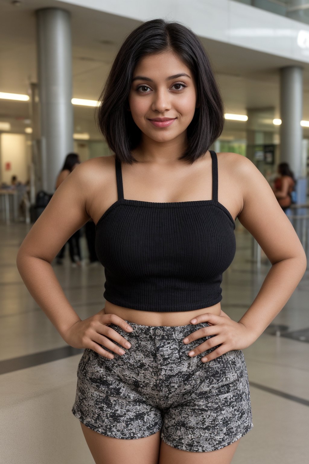 A photorealistic portrait of an 25-year-old Indian girl with captivating beauty,  her hair styled in a chic bob and dyed ,...