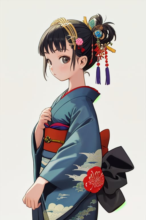 masterpiece,cowboy shot,from before,solo,young child,small breast,japanese kimono,hair accessory,