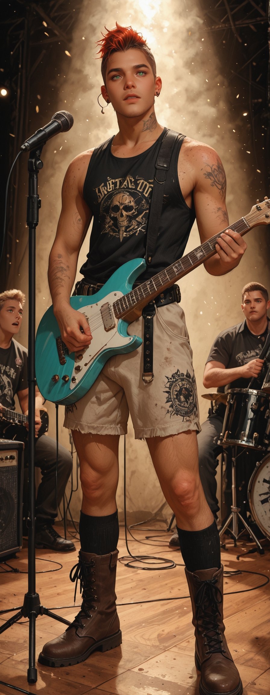 photo of a a very skinny fit man on stage style of realistic hyper-detailed portraits,  detailed facial features,  dry by...