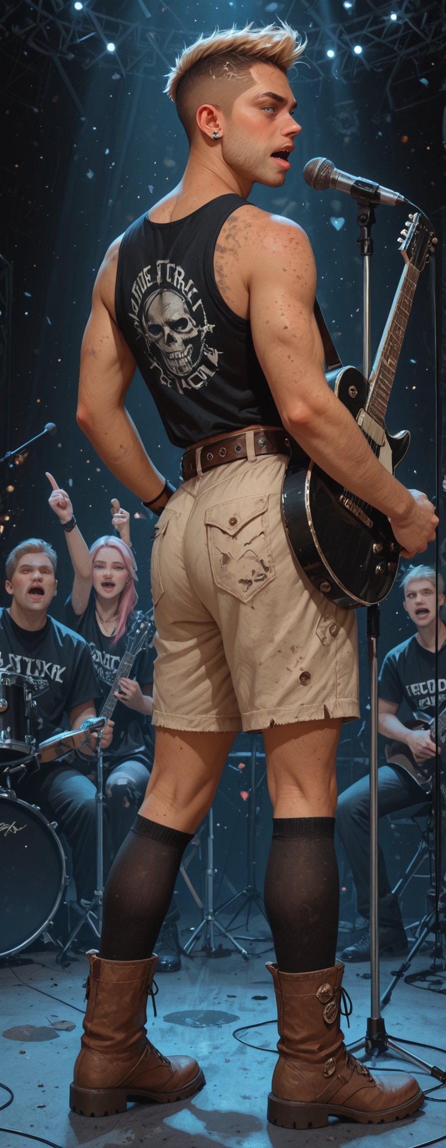photo of a a very skinny fit man on stage style of realistic hyper-detailed portraits,  detailed facial features,  dry by...