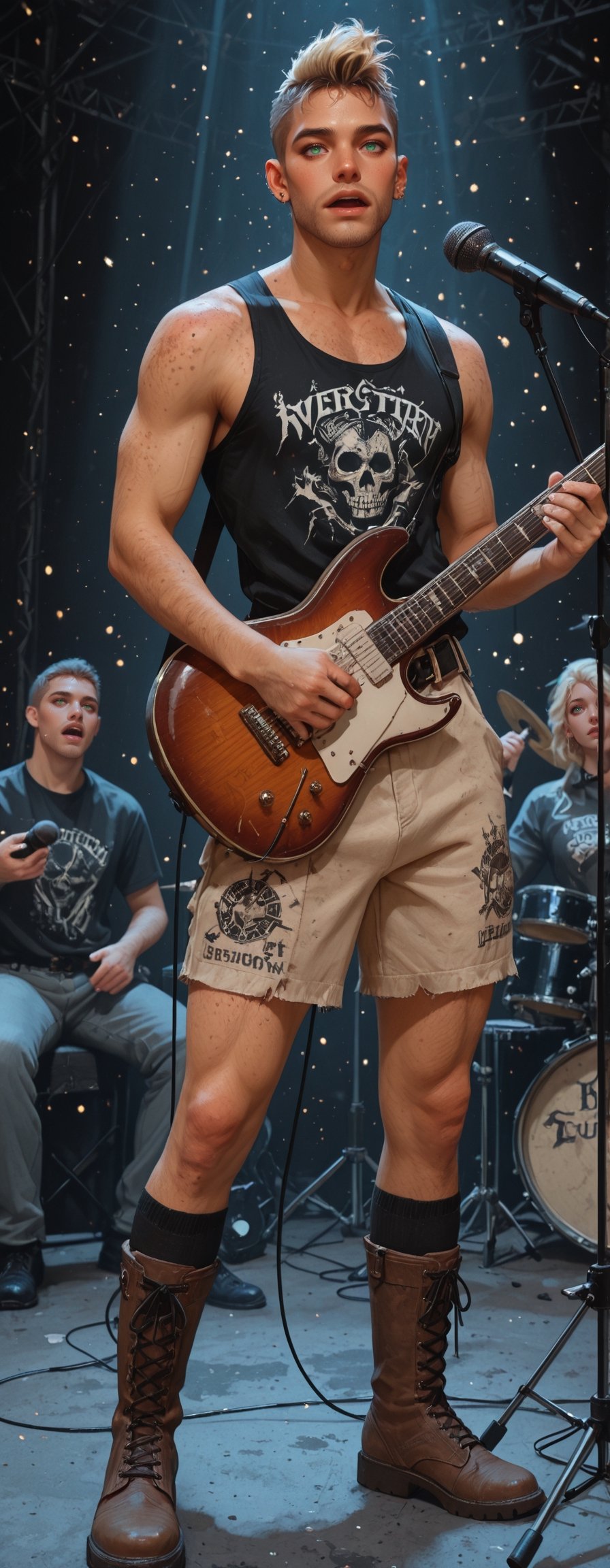 photo of a a very skinny fit man on stage style of realistic hyper-detailed portraits,  detailed facial features,  dry by...