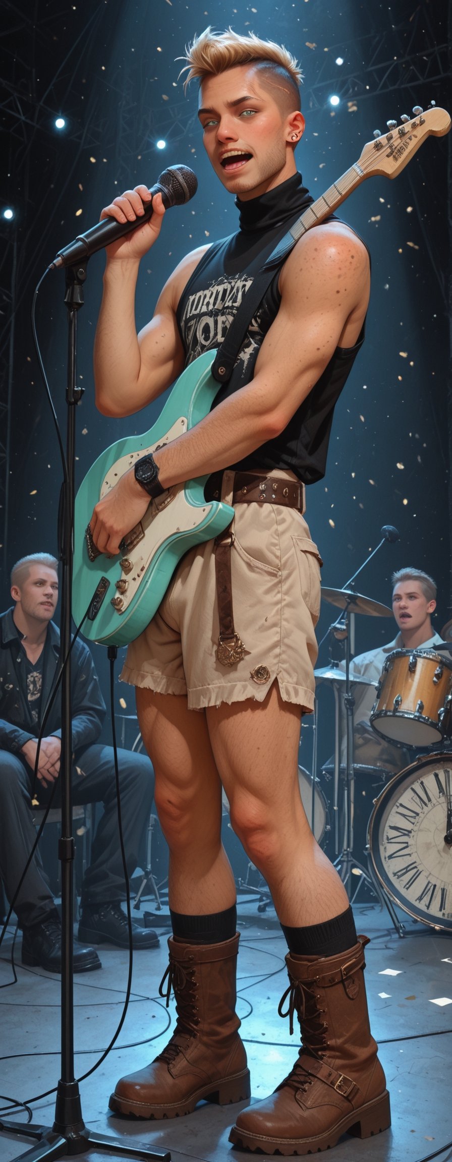 photo of a a very skinny fit man on stage style of realistic hyper-detailed portraits,  detailed facial features,  dry by...