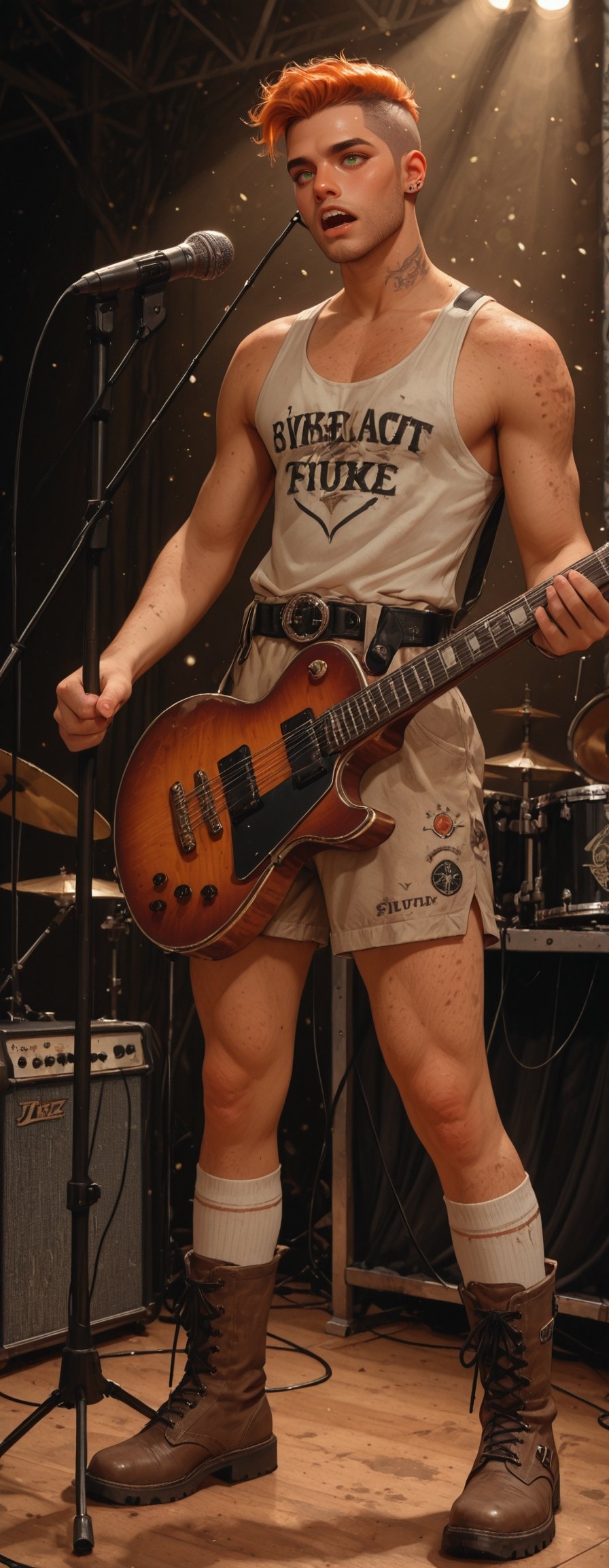 photo of a a very skinny fit man on stage style of realistic hyper-detailed portraits,  detailed facial features,  dry by...