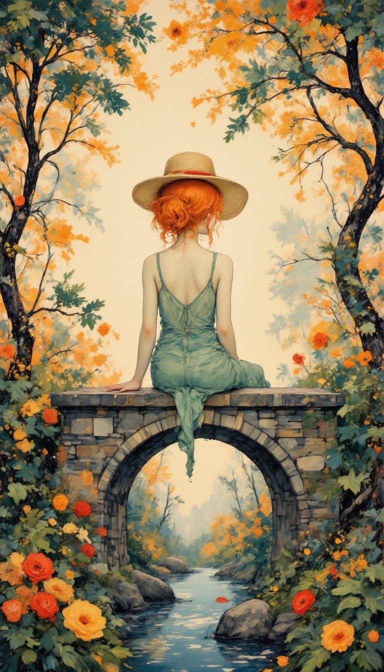 This minimalist work embodies the essence of simplicity. A solo young woman with bright-orange hair wearing a (very large...