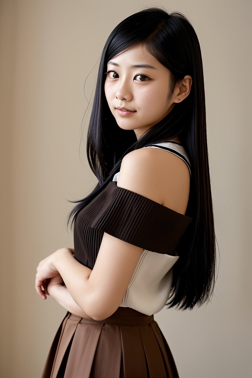 ((A 15-year-old Japanese girl with straight,  shoulder-length black hair and warm brown eyes)). She often wears modern yet...