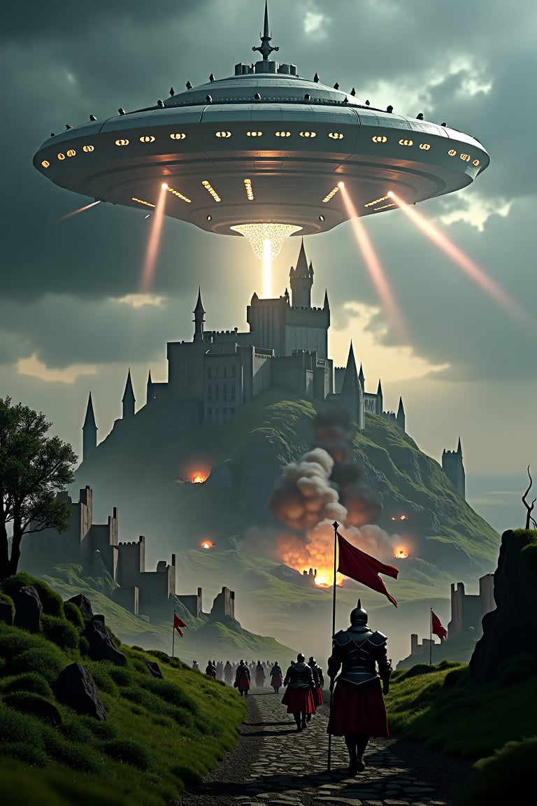 best quality,  ultra-detailed,  medieval kingdom invaded by alien ship by user_753593832452629734 on Tensor.Art