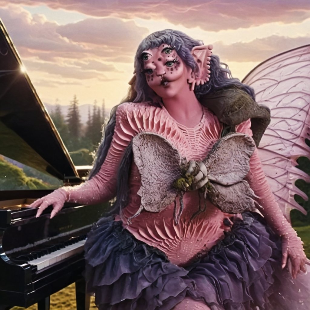 Pink and Purple makeup, gorgeous makeup, a girl who is playing a piano piano00, pink skin, four eyes, Full body, dark blue short curly hair, cured and detailed outfit, her hair is long and wavy, her hair is long, 4k, 18k, hairstyle, perfect face, Melanie, Adele, Long hair, masterpiece high quality 18K, Hyperrealism, Realistic vision, rosy cheeks, realistic woman, a girl, Woman, best quality, woman, high quality, good lighting, A woman, waterfall00, Long hair, Pink skin, four eyes, Fancy, model, A woman. Pink and purple makeup, gorgeous makeup, long train skirt, piano00, pink skin, four eyes, Full body, a girl, dark pink short curly hair, cured and detailed outfit, her hair is long and wavy, her hair is long, 4k , 18k, hairstyle, perfect face, Melanie, Adele, Long hair, masterpiece high quality 18K, Hyperrealism, Realistic vision, rosy cheeks, realistic woman, a girl, Woman, best quality, woman, high quality, good lighting, A woman, rain00, Long hair, Pink skin, four eyes, Fancy, model, A woman,Big Quality, Masterpiece, High Quality,Melanie Martinez, Beautiful, 1girl,4 eyes, Nymph, Pink Skin