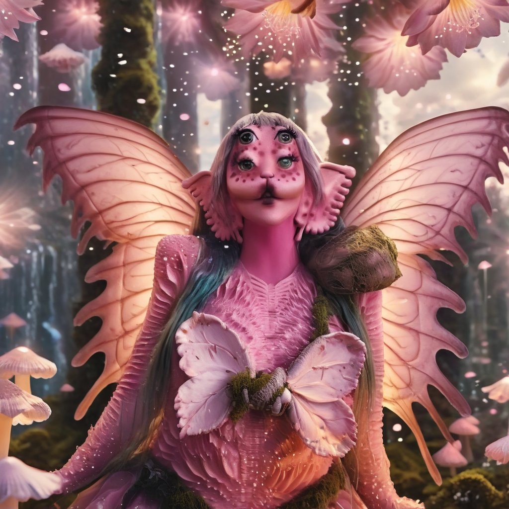 1girl, solo, long hair, dress, flower, wings, pointy ears, looking up, extra arms, pink skin,galaxy00, crystal spring blossom, fantasy, galaxy, transparent, shimmering, sparkling, splendid, colorful, magical photography, dramatic lighting, photo realism, ultra-detailed, 4k, Depth of field, High-resolution, woman, four eyed woman, pink skin, high quality 18K, Hyperrealism, Realistic vision, rosy cheeks, freckles, high eyes quality, high face quality,Four eyed woman, water, sea, shell, pearl, big pearl,woman with four eyes,glitter,woman with four eyes,shiny, high face quality