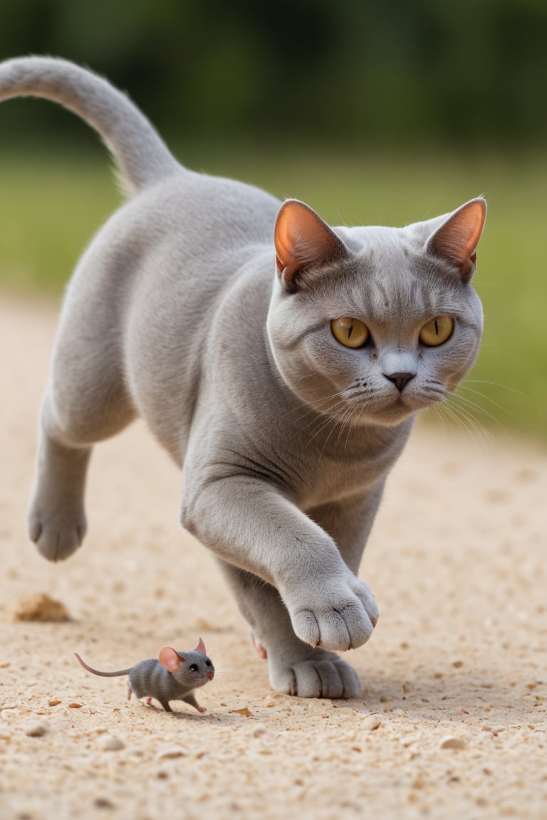 cat male, British Shorthair,chasing mouse, facile