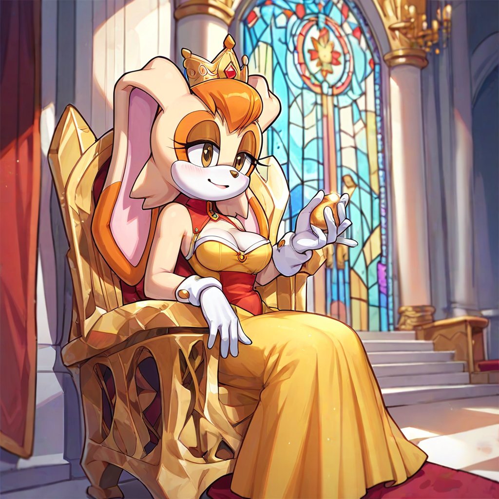 score_9,score_8_up, score_7_up, score_6_up, 
 source_cartoon,vanilla the rabbit, sitting on an ornate throne, long royal golden dress, golden crown, castle, stained glass,