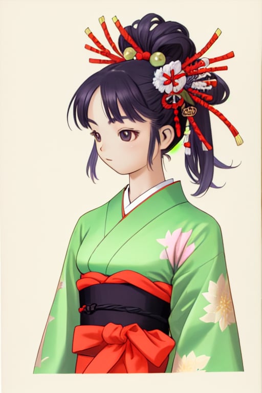 master piece,upper body shot,young child,small breast,japanese kimono,hair accessory,ideal ratio body proportions