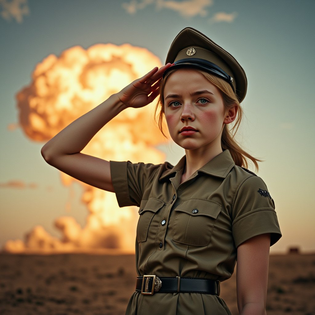 A cinematic realistic picture of a a young girl looking at the camera,  with blond hair and fair pale skin,  blue child ey...