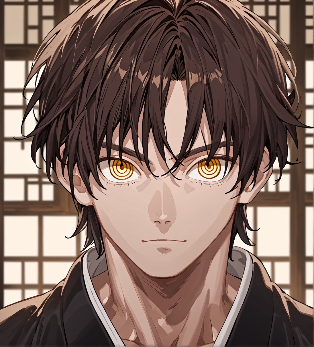 score_9,1boy, men, solo, teenager, (face view),  dark brown hair, baggy eyes  (ringed eyes, yellow eyes, Beautiful eyes, muscular arms, defined body), (masterpiece, best quality, modell, official art, beautiful and aesthetic:1.2), dark colors, kimono, hayato gokudera, 