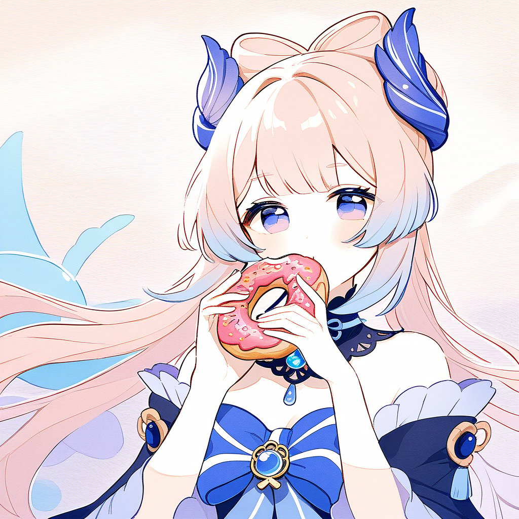 Kokomi Genshin Impact, cute beauty eating a donut