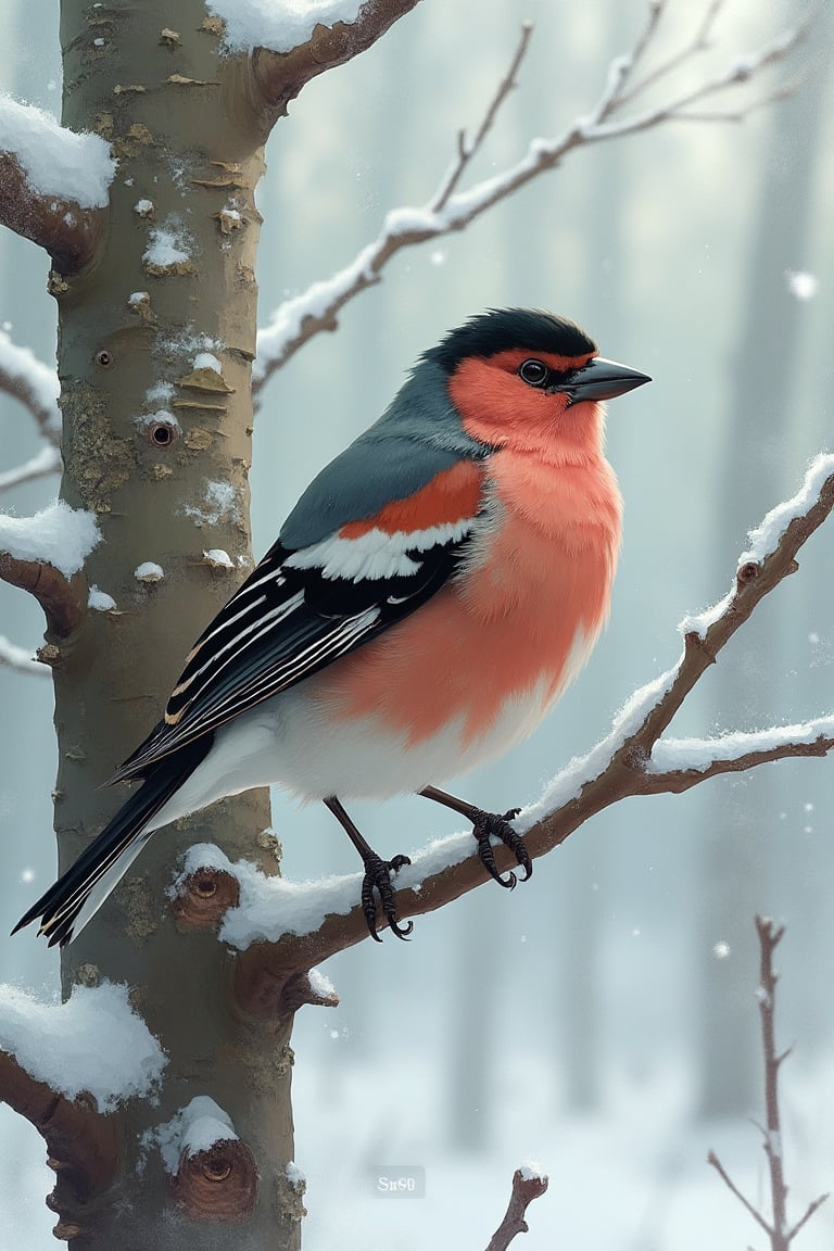 score_9, score_8_up, score_7_up, (((1bird))), (((winter forest))), (((ruffled bullfinch))), 