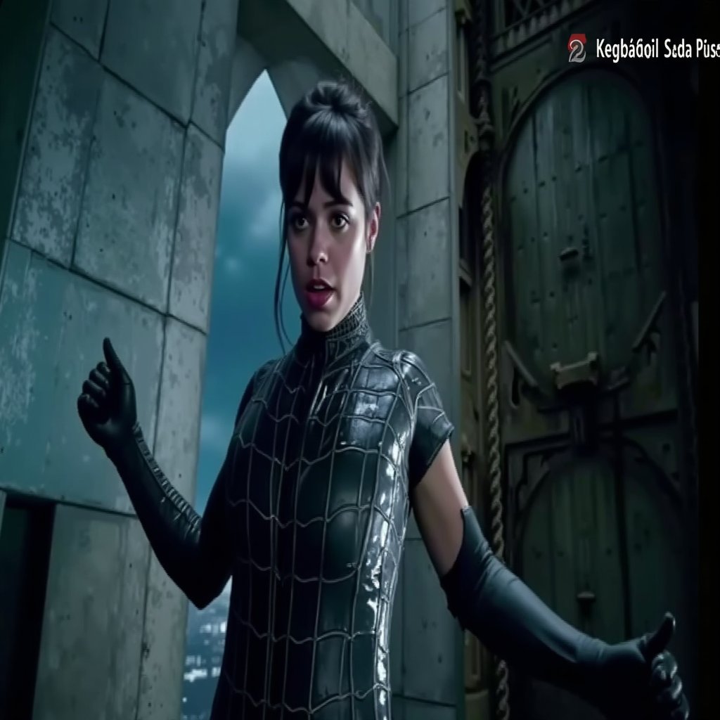  Jenna ortega angry rage ripping the black liquid latex symbiote slime , female body , black hair , long hair, 1girl, symbiote tendrils, realistic style, slim body shape, sexy female body, woman sexy, bell tower background , woman screaming , beautiful woman screaming