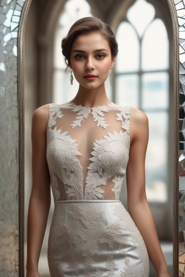 beautiful woman in a designer lace gown, on a broken mirrors background,
perfect symmetric eyes, in the style of Alex Garland, photorealistic, reality,
focused, sharp focus, crystal clear, hyperdetailed, high resolution, 8K,
ultra high definition, high quality