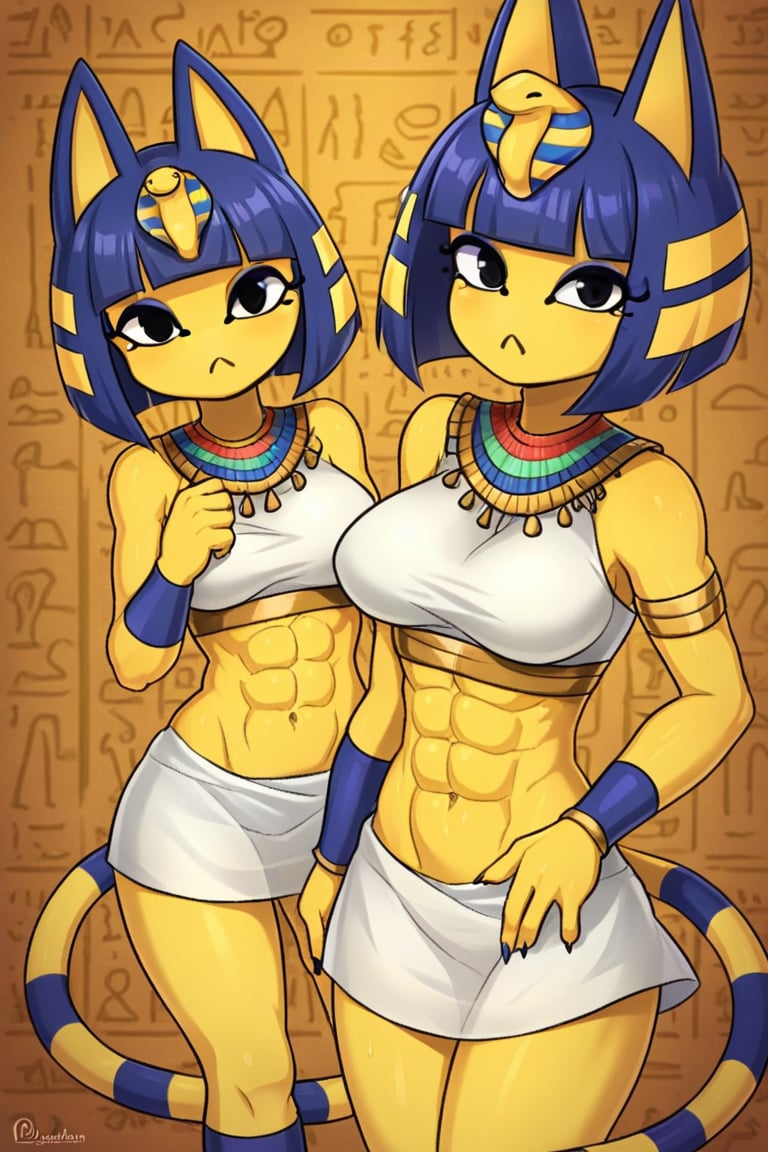 Sleeveless, white dress ,midriff, abs, catgirl, furry, digital artwork, artwork_(digital), croptop,ankha (animal crossing),bare_midriff, Egyptian,egypt