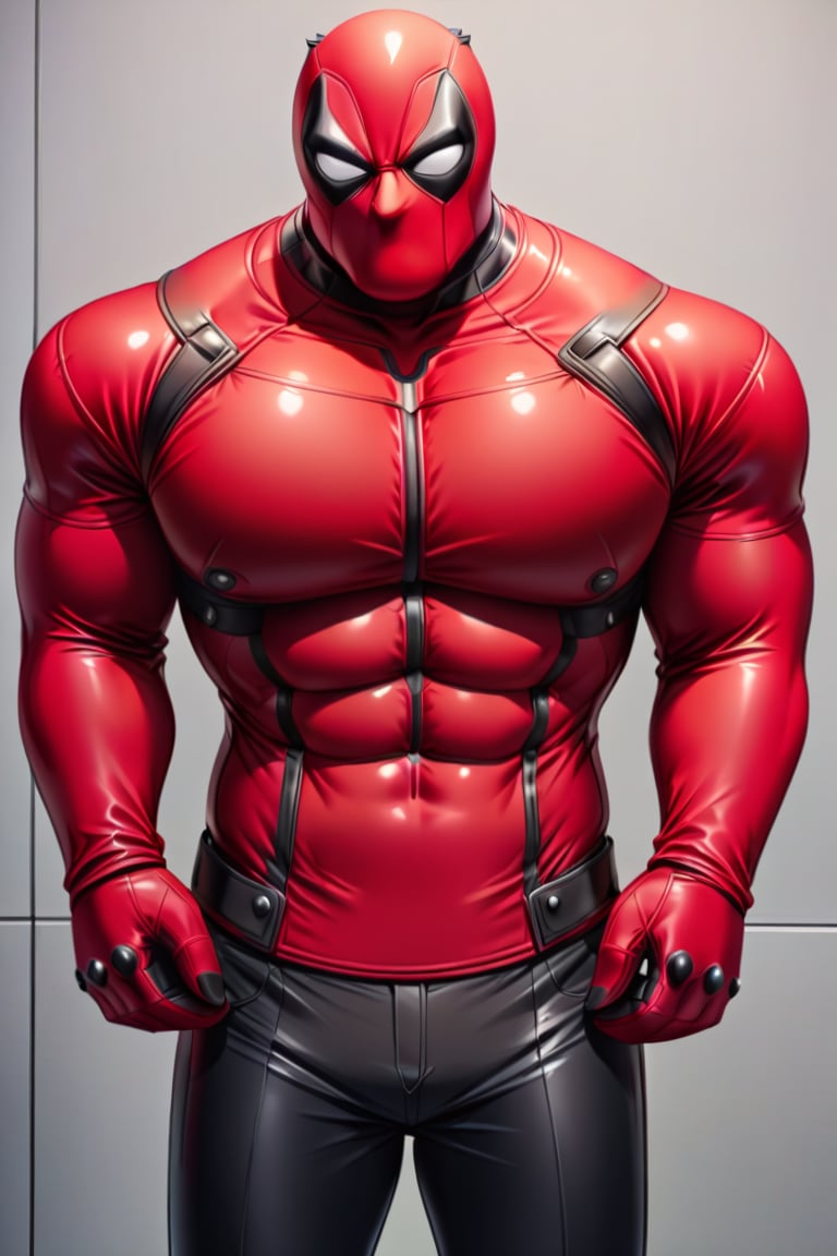 Bodyguard Placide I.T, alone, fit, defined body, full body, Deadpool costume, looking at viewer, front view