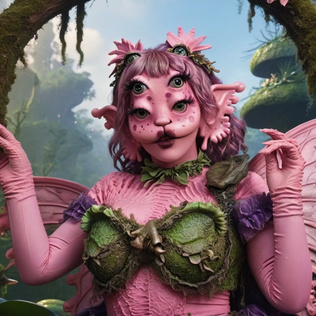 Pink and purple makeup, gorgeous makeup, a girl , she has a green frog with little fairy wings  in her hands, frog, frog on a branch , frog00, pink skin, four eyes, Full body, dark pink short curly hair, cured and detailed outfit, her hair is long and wavy, her hair is long, 4k, 18k, hairstyle, perfect face, Melanie, Adele, Long hair, masterpiece high quality 18K, Hyperrealism, Realistic vision, rosy cheeks, realistic woman, a girl, Woman, best quality, woman, high quality, good lighting, A woman, space00, Long hair, Pink skin, four eyes , Fancy, model, A woman. Pink and purple makeup, gorgeous makeup, long train skirt, frog00, pink skin, four eyes, Full body, a girl, dark pink short curly hair, cured and detailed outfit, her hair is long and wavy, her hair is long, 4k , 18k, hairstyle, perfect face, Melanie, Adele, Long hair, masterpiece high quality 18K, Hyperrealism, Realistic vision, rosy cheeks, realistic woman, a girl, Woman, best quality, woman, high quality, good lighting, A woman, frog00, Long hair, Pink skin, four eyes, Fancy, model, A woman