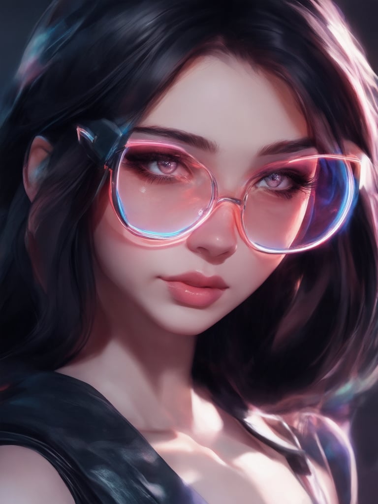 Similar graph, a cyberpunk girl, Wear clear neon glasses, cyberpunk., golden ratio details, 32k uhd, fantasy, cyberpunk, intricate, decadent, highly detailed, digital painting, ever after high, octane render, artstation, concept art, smooth, sharp focus, illustration, art by artgerm, loish, wlop. (heartwarming, uplifting, charming), (UHD, masterpiece, detailed eyes, detailed face, highest quality), (light leaks, subsurface scattering, rim light, beautiful lighting and shading, deep background, vibrant complementary colors, sharp focus)