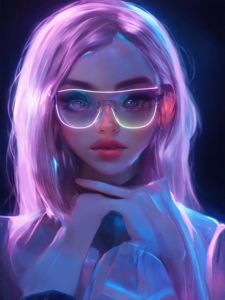 Similar graph, a cyberpunk girl, Wear clear neon glasses, cyberpunk., golden ratio details, 32k uhd, fantasy, cyberpunk, intricate, decadent, highly detailed, digital painting, ever after high, octane render, artstation, concept art, smooth, sharp focus, illustration, art by artgerm, loish, wlop. (heartwarming, uplifting, charming), (UHD, masterpiece, detailed eyes, detailed face, highest quality), (light leaks, subsurface scattering, rim light, beautiful lighting and shading, deep background, vibrant complementary colors, sharp focus)