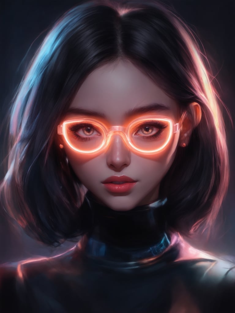 Similar graph, a cyberpunk girl, Wear clear neon glasses, cyberpunk., golden ratio details, 32k uhd, fantasy, cyberpunk, intricate, decadent, highly detailed, digital painting, ever after high, octane render, artstation, concept art, smooth, sharp focus, illustration, art by artgerm, loish, wlop. (heartwarming, uplifting, charming), (UHD, masterpiece, detailed eyes, detailed face, highest quality), (light leaks, subsurface scattering, rim light, beautiful lighting and shading, deep background, vibrant complementary colors, sharp focus)