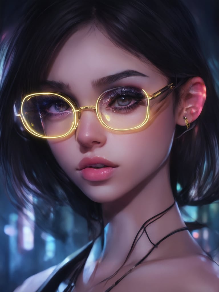 Similar graph, a cyberpunk girl, Wear clear neon glasses, cyberpunk., golden ratio details, 32k uhd, fantasy, cyberpunk, intricate, decadent, highly detailed, digital painting, ever after high, octane render, artstation, concept art, smooth, sharp focus, illustration, art by artgerm, loish, wlop. (heartwarming, uplifting, charming), (UHD, masterpiece, detailed eyes, detailed face, highest quality), (light leaks, subsurface scattering, rim light, beautiful lighting and shading, deep background, vibrant complementary colors, sharp focus)