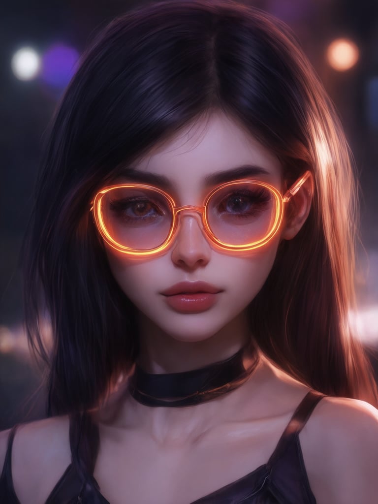 Similar graph,  a cyberpunk girl,  Wear clear neon glasses by Andres Ondricka on Tensor.Art