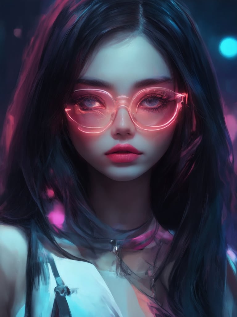 Similar graph, a cyberpunk girl, Wear clear neon glasses, cyberpunk., golden ratio details, 32k uhd, fantasy, cyberpunk, intricate, decadent, highly detailed, digital painting, ever after high, octane render, artstation, concept art, smooth, sharp focus, illustration, art by artgerm, loish, wlop. (heartwarming, uplifting, charming), (UHD, masterpiece, detailed eyes, detailed face, highest quality), (light leaks, subsurface scattering, rim light, beautiful lighting and shading, deep background, vibrant complementary colors, sharp focus)