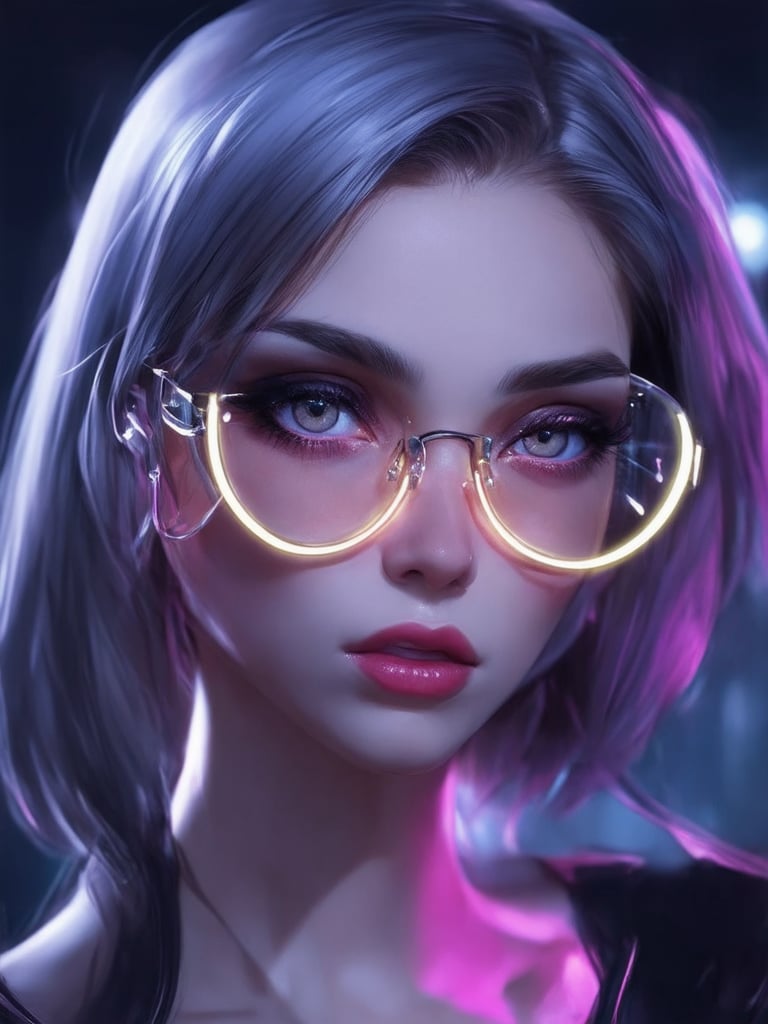 Similar graph, a cyberpunk girl, Wear clear neon glasses, cyberpunk., golden ratio details, 32k uhd, fantasy, cyberpunk, intricate, decadent, highly detailed, digital painting, ever after high, octane render, artstation, concept art, smooth, sharp focus, illustration, art by artgerm, loish, wlop. (heartwarming, uplifting, charming), (UHD, masterpiece, detailed eyes, detailed face, highest quality), (light leaks, subsurface scattering, rim light, beautiful lighting and shading, deep background, vibrant complementary colors, sharp focus)