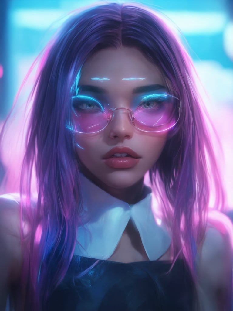 Similar graph, a cyberpunk girl, Wear clear neon glasses, cyberpunk., golden ratio details, 32k uhd, fantasy, cyberpunk, intricate, decadent, highly detailed, digital painting, ever after high, octane render, artstation, concept art, smooth, sharp focus, illustration, art by artgerm, loish, wlop. (heartwarming, uplifting, charming), (UHD, masterpiece, detailed eyes, detailed face, highest quality), (light leaks, subsurface scattering, rim light, beautiful lighting and shading, deep background, vibrant complementary colors, sharp focus)