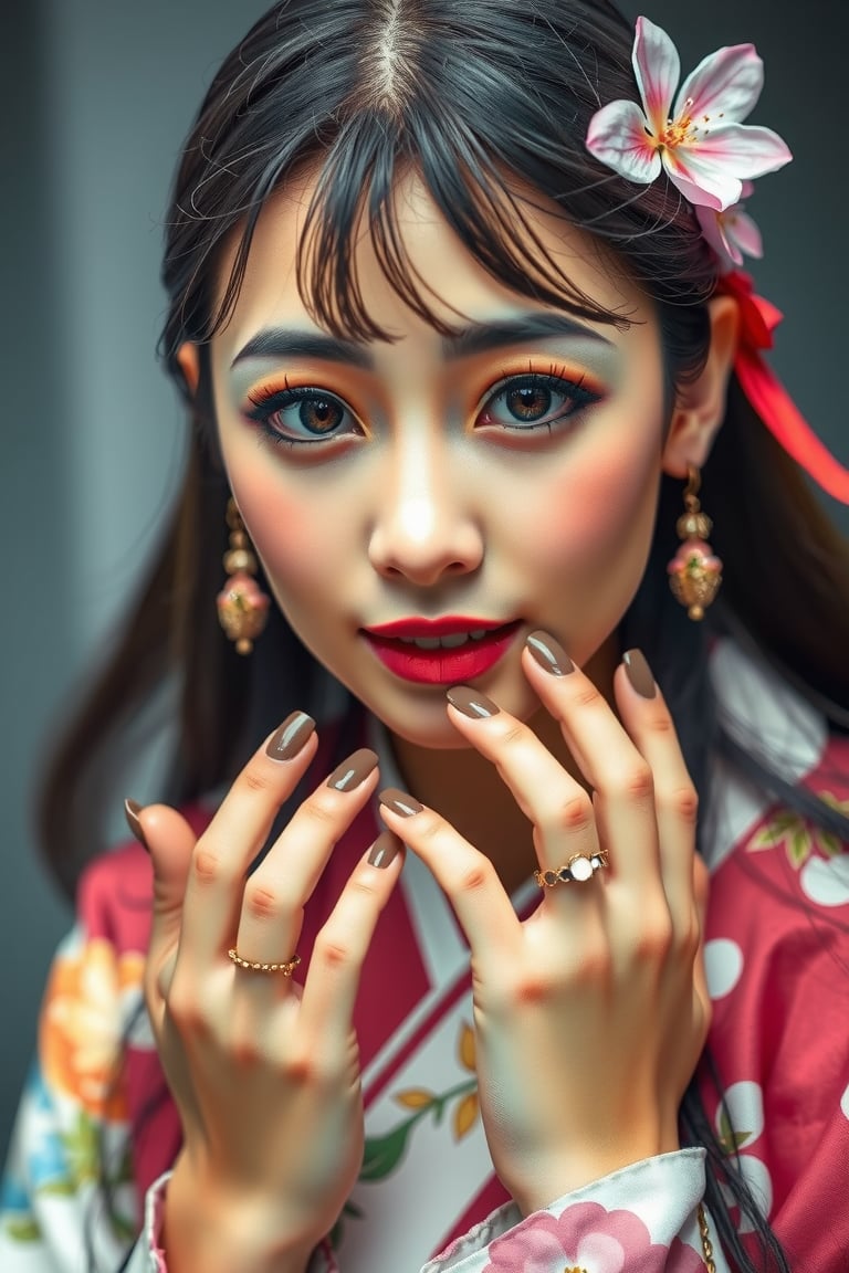 ((Very detailed fingers)),  ((Very detailed dark brown nail polish)),  beautiful detailed eyes by Tuans26  on Tensor.Art