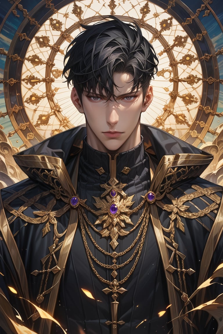 score_9, score_8_up, score_7_up, masterpiece, best quality, absurdres, very aesthetic, source_anime, detailed illustration, 8k UHD, (detailed background:1.1), looking at viewer, 1boy, solo, handsome face,sung jin woo,black hair,short hair,black eyes