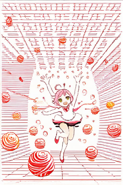 A whimsical scene unfolds in a bustling commercial kitchen as a mischievous catgirl, with bright pink hair clips and a playful grin, chases after a tantalizing ball of yarn. Amidst the chaos, she accidentally knocks over a perfectly piped soufflé, leaving the stern-faced chefs in dismay. The warm lighting accentuates the vibrant colors of the kitchen, with stainless steel appliances and wooden utensils adding depth to the composition. The catgirl's agility and the yarn's playful dance through the air capture the viewer's attention, as the chefs' exasperated reactions provide a comical counterpoint.