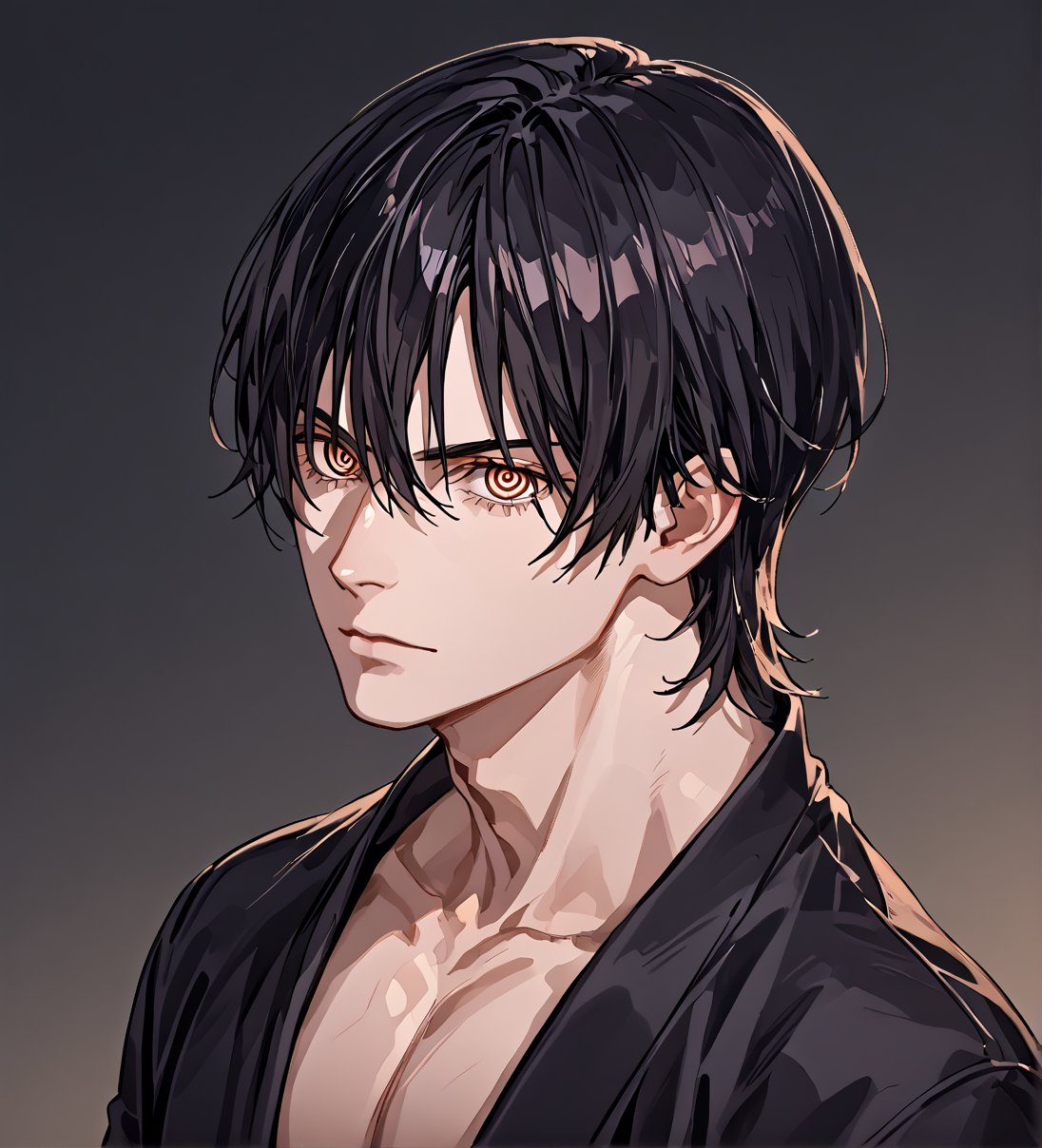 score_9, score_8_up, score_8, (only face), 1boy, men, solo, robust face, upper body, focus male, long dark black hair, baggy eyes, (ringed eyes, brown eyes, Beautiful eyes, muscular arms, defined body), (masterpiece, best quality, modell, official art, beautiful and aesthetic:1.2), dark colors, highest detailed, Expressiveh, Eerie Atmosphere, background,best aesthetic, intricate details, detailed face, best colours, more detail face, better lights, collarbone, slender, black kimono, 