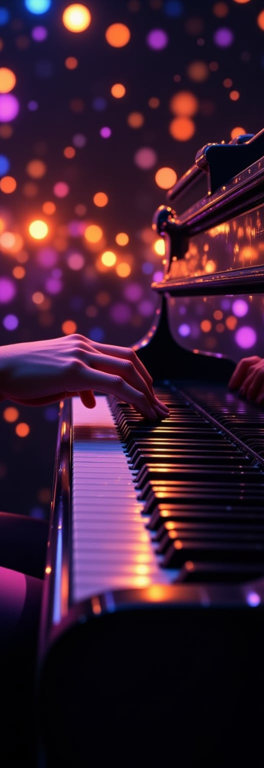 close-up of a female playing the piano in a concert,  scenery,  a photorealistic by Tinchisx on Tensor.Art