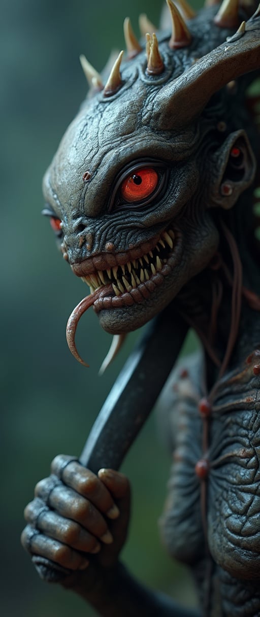 A photorealistic 8K close-up shot of monster girl,  alien girl,  body spikes by Tinchisx on Tensor.Art