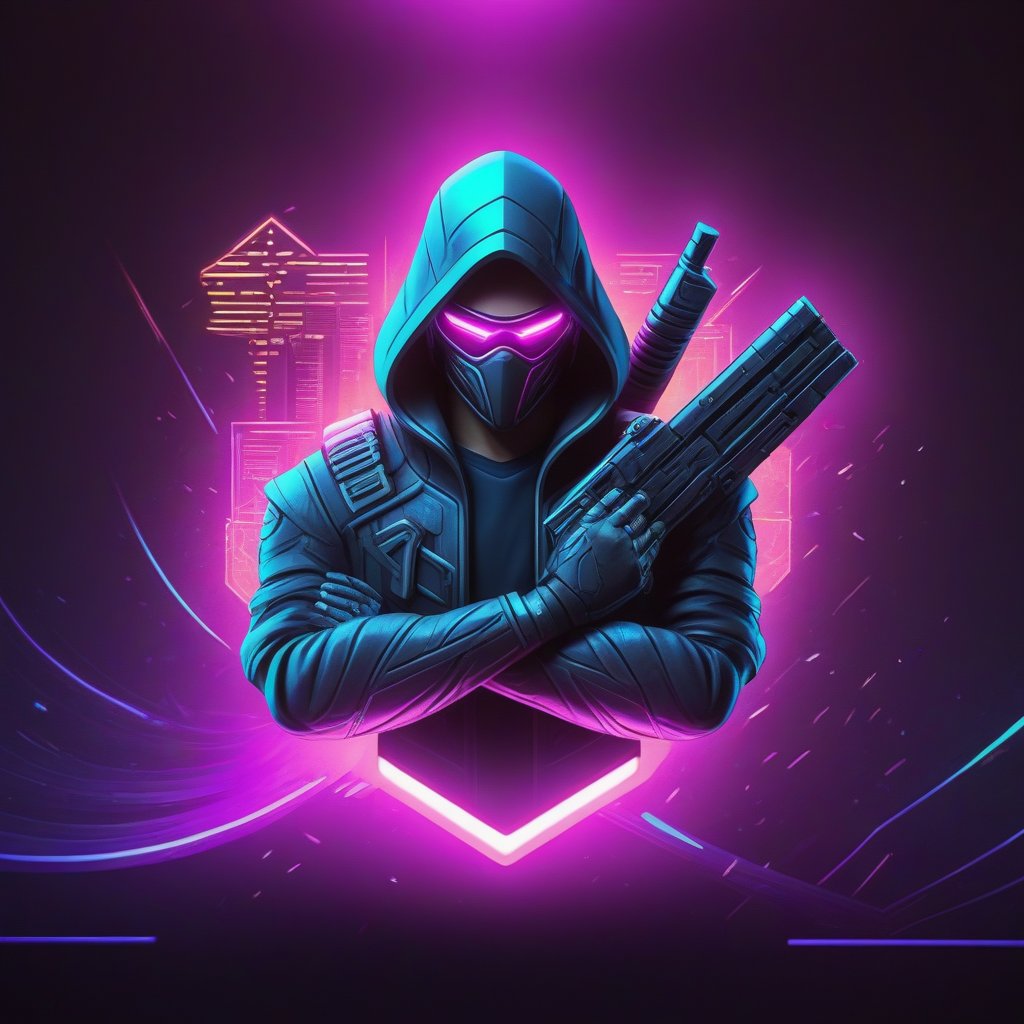 (best quality, 4k, 8k, highres, masterpiece:1.2), ultra-detailed gaming logo design illustration. A character art for AS, featuring a stylized figure with intricate details, centered and dynamic pose. The background is a futuristic, neon-lit cyberpunk cityscape. The lighting is dramatic, casting bold shadows and highlighting the character's features. The composition is striking, with the character's pose and the vibrant environment capturing attention.