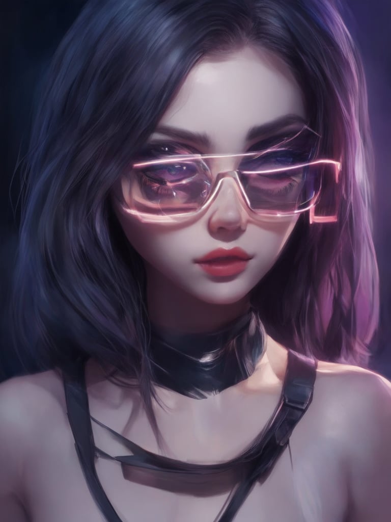 Similar graph, a cyberpunk girl, Wear clear neon glasses, cyberpunk., golden ratio details, 32k uhd, fantasy, cyberpunk, intricate, decadent, highly detailed, digital painting, ever after high, octane render, artstation, concept art, smooth, sharp focus, illustration, art by artgerm, loish, wlop. (heartwarming, uplifting, charming), (UHD, masterpiece, detailed eyes, detailed face, highest quality), (light leaks, subsurface scattering, rim light, beautiful lighting and shading, deep background, vibrant complementary colors, sharp focus)