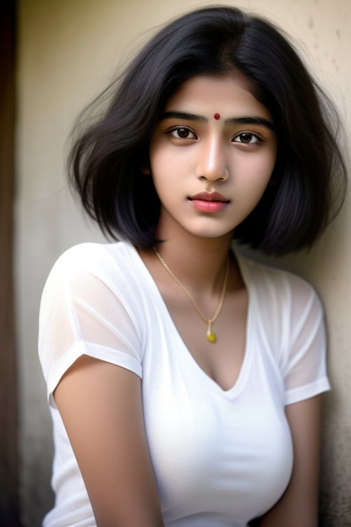 A photojournalist portrait of an 18-year-old Indian girl and her bob is so big and beautiful 