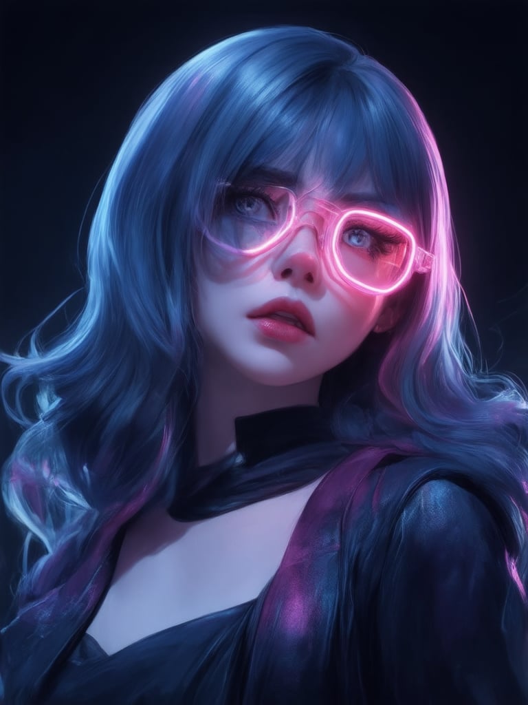 Similar graph, a cyberpunk girl, Wear clear neon glasses, cyberpunk., golden ratio details, 32k uhd, fantasy, cyberpunk, intricate, decadent, highly detailed, digital painting, ever after high, octane render, artstation, concept art, smooth, sharp focus, illustration, art by artgerm, loish, wlop. (heartwarming, uplifting, charming), (UHD, masterpiece, detailed eyes, detailed face, highest quality), (light leaks, subsurface scattering, rim light, beautiful lighting and shading, deep background, vibrant complementary colors, sharp focus)