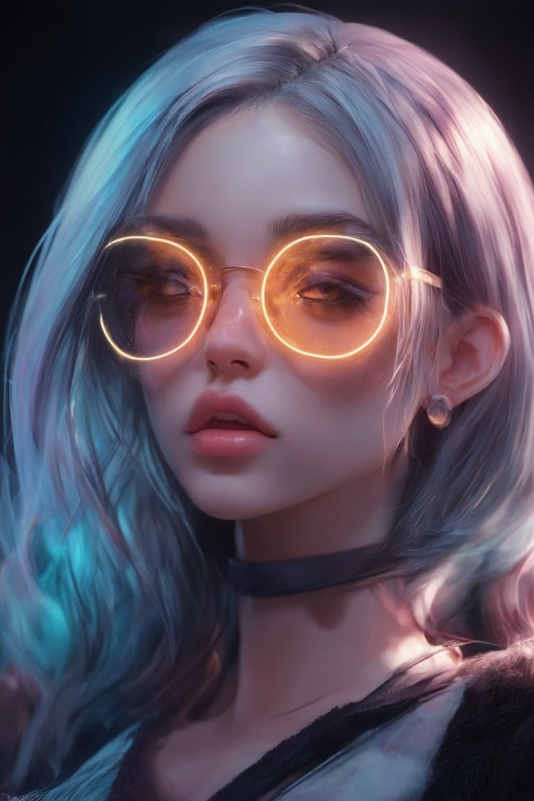 Similar graph, a cyberpunk girl, Wear clear neon glasses, cyberpunk., golden ratio details, 32k uhd, fantasy, cyberpunk, intricate, decadent, highly detailed, digital painting, ever after high, octane render, artstation, concept art, smooth, sharp focus, illustration, art by artgerm, loish, wlop. (heartwarming, uplifting, charming), (UHD, masterpiece, detailed eyes, detailed face, highest quality), (light leaks, subsurface scattering, rim light, beautiful lighting and shading, deep background, vibrant complementary colors, sharp focus)