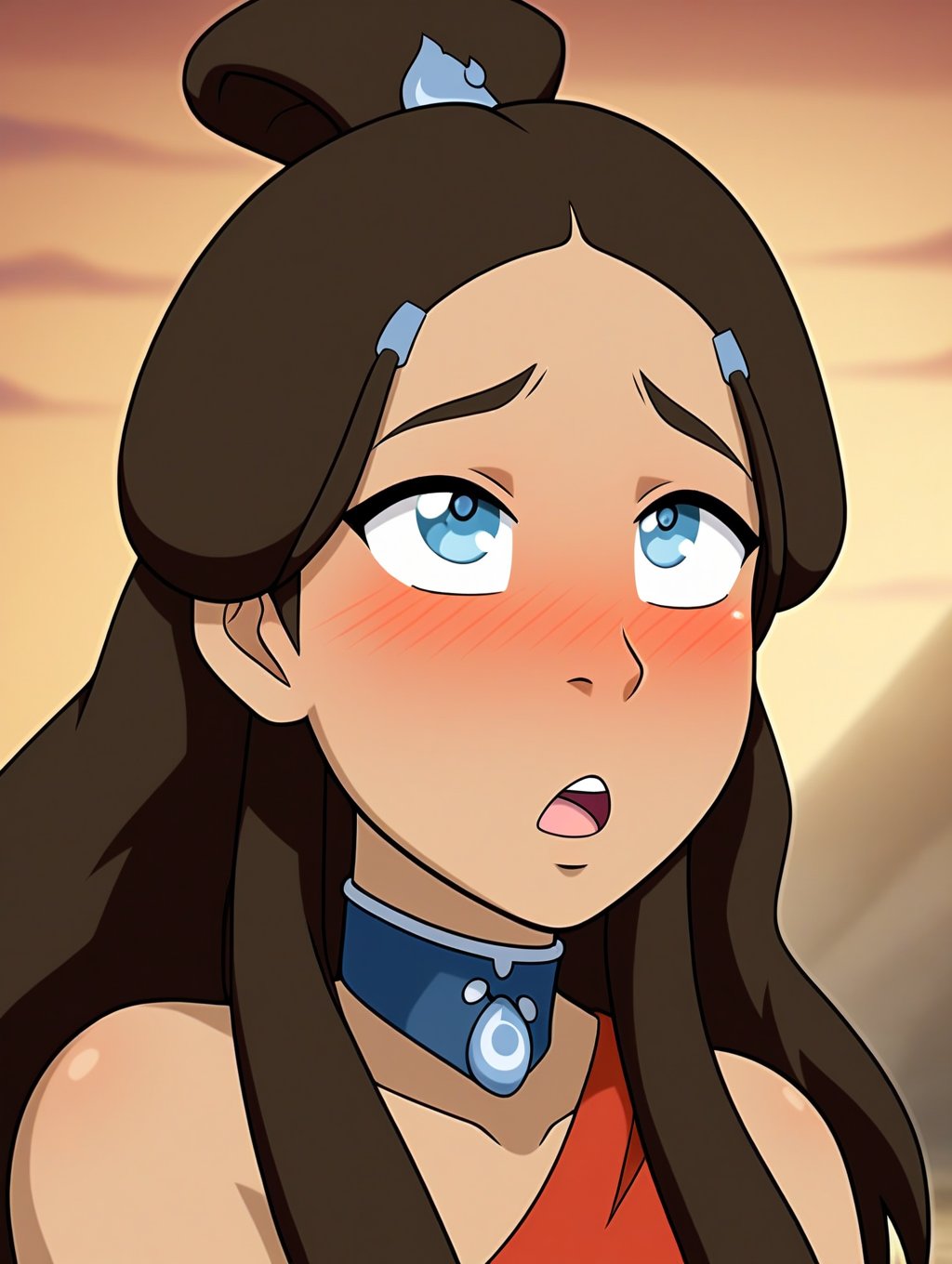 Katara, KataraFire, hypnotized, blushing, girl with expression of pleasure,sexy body, ecchi, pleasured_face, visibly_pleasured, blissful