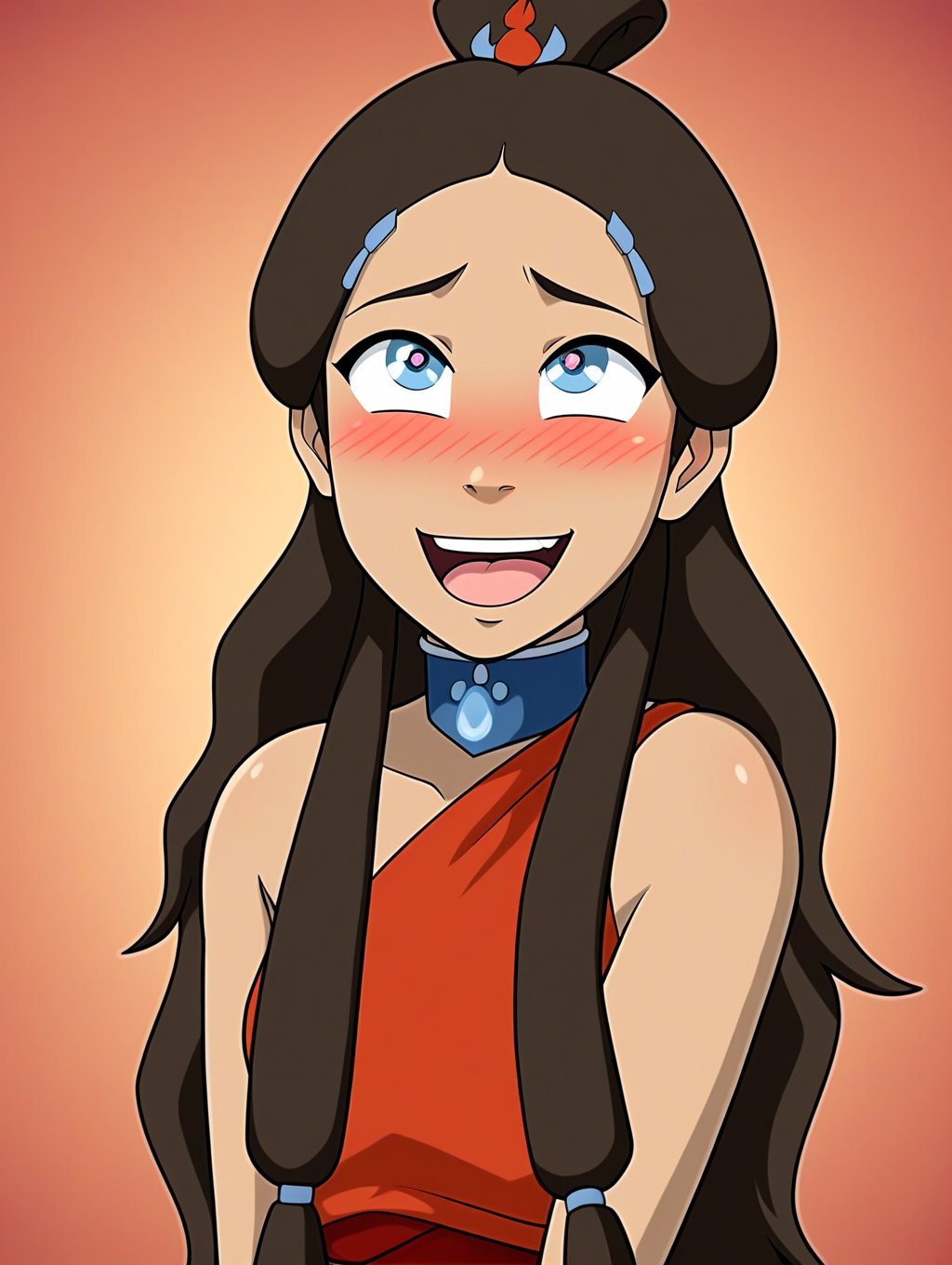 Katara, KataraFire, hypnotized, blushing, girl with expression of pleasure,sexy body, ecchi, pleasured_face, visibly_pleasured, full_body