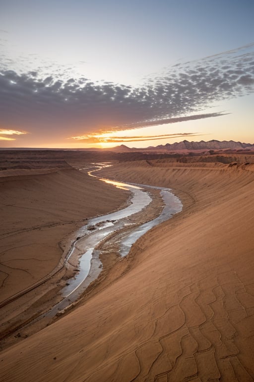 flash flood in desert at dusk