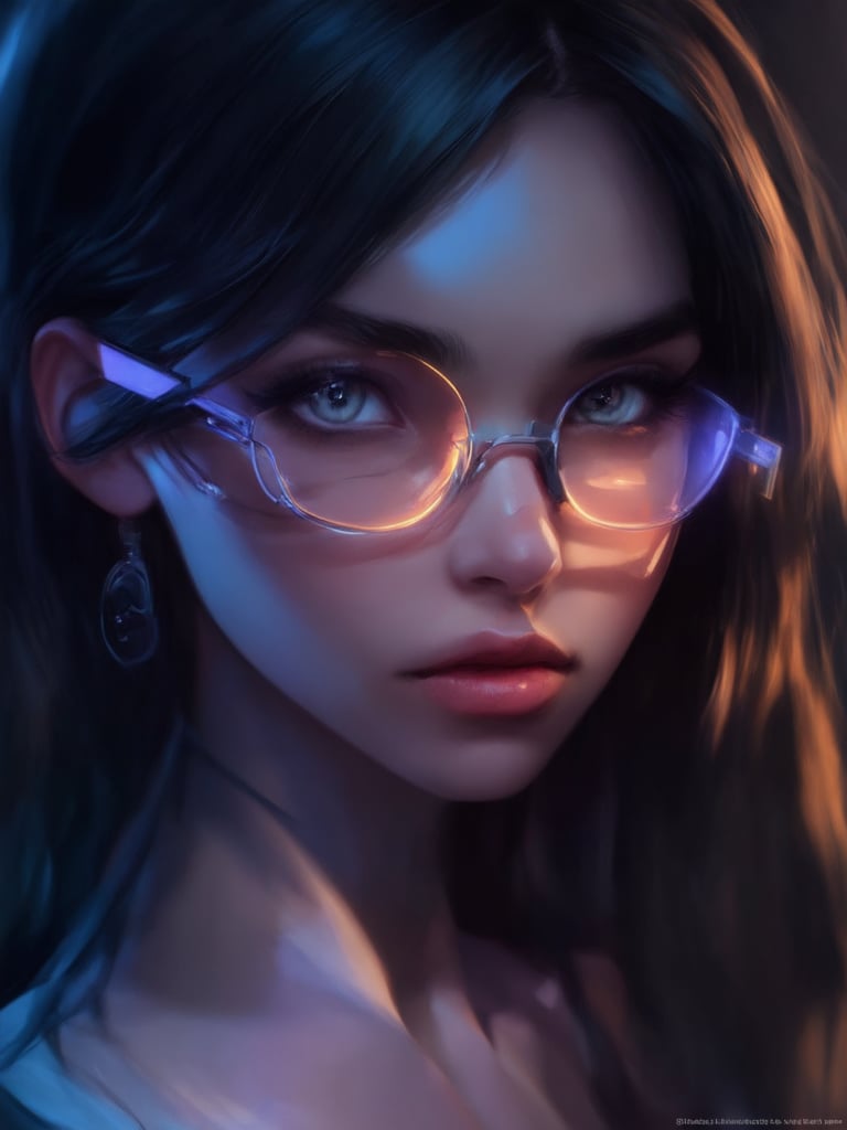 Similar graph, a cyberpunk girl, Wear clear neon glasses, cyberpunk., golden ratio details, 32k uhd, fantasy, cyberpunk, intricate, decadent, highly detailed, digital painting, ever after high, octane render, artstation, concept art, smooth, sharp focus, illustration, art by artgerm, loish, wlop. (heartwarming, uplifting, charming), (UHD, masterpiece, detailed eyes, detailed face, highest quality), (light leaks, subsurface scattering, rim light, beautiful lighting and shading, deep background, vibrant complementary colors, sharp focus)