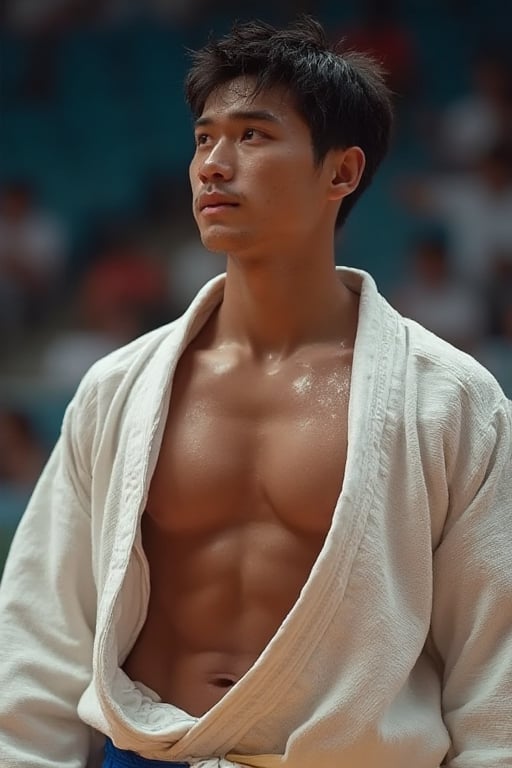 score_9, score_8_up,score_7_up, score_6_up, ultra realistic, 64K, ultra realistic photo of two 20-year-old Japan judoka team member at the judo venue, Wearing judo uniform. Clothes are pulled apart, exposing chest and abdominal muscles.
(Japan handsome man), muscular, tall, charming, strong jawline, luscious lips, muscular, toned arms, 64k hdr, sharp focus, highly detailed, 