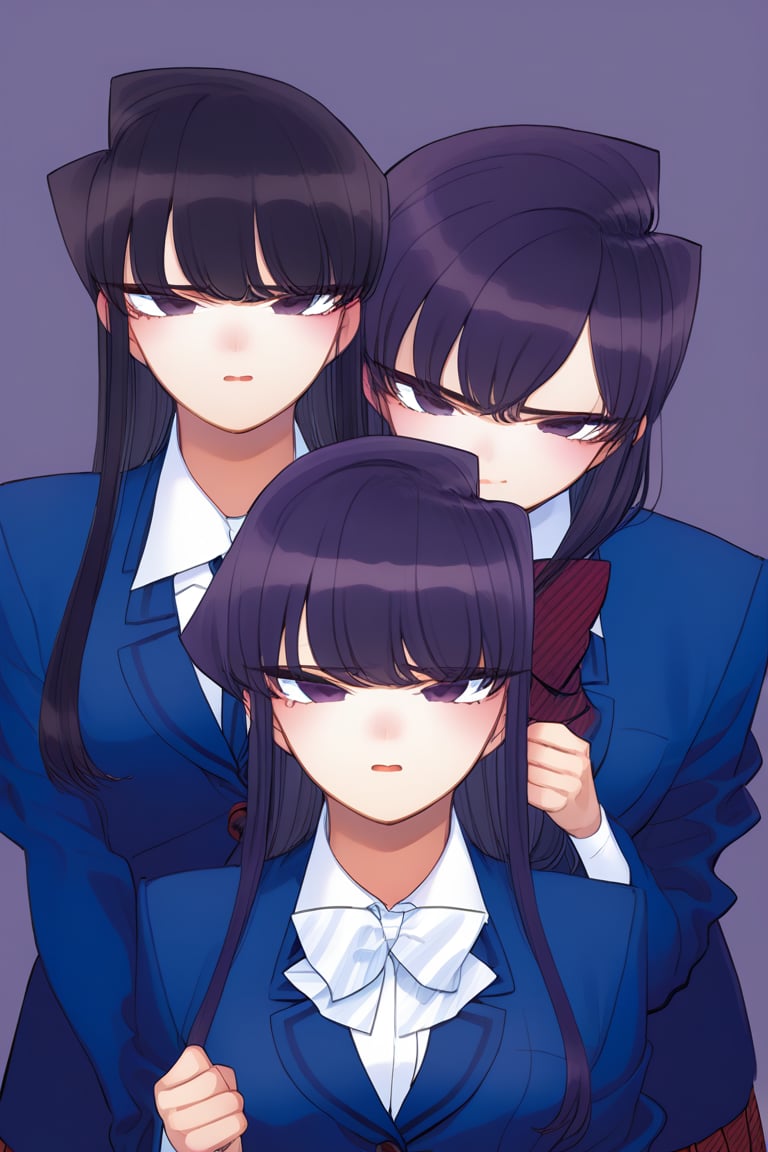 sad woman, crying, school uniform, purple eyes, sad and gloomy expression, long hair, straight hair, long straight hair, very dark purple hair, long haired woman, uniform, school uniform Background: school, hallways, students, school hallways, people talking.
