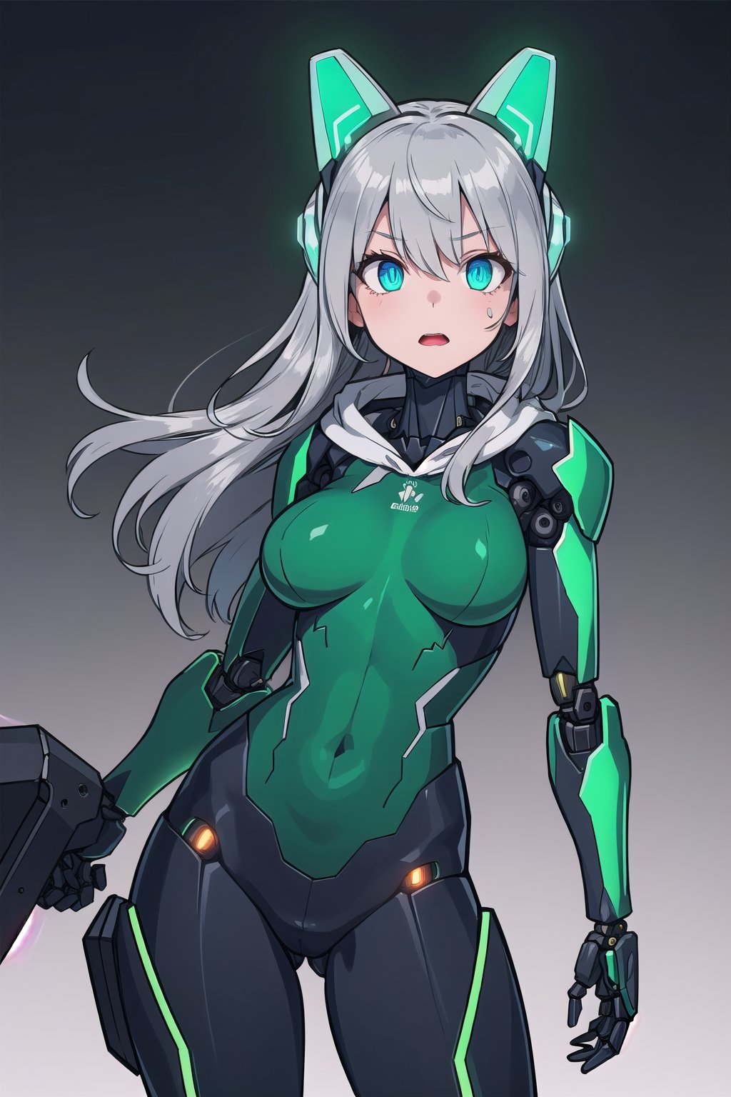 a long (green) hair catgirl wearing a hoodie and jeans with her ears sticking out

perfect face, perfect facial expression, perfect body, perfect breasts, perfect legs, perfect eyes, perfect anatomy

(masterpiece), best quality, expressive eyes, perfect face, demon, mecha suits, mecha exoskeleton, augmented bodyparts, robotic bodyparts, (silver) glowing visor, (silver) glowing armor, (silver) neon axe

